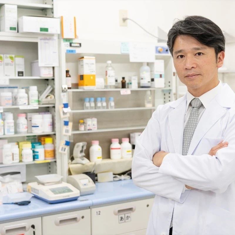 ポーズを決める男性薬剤師